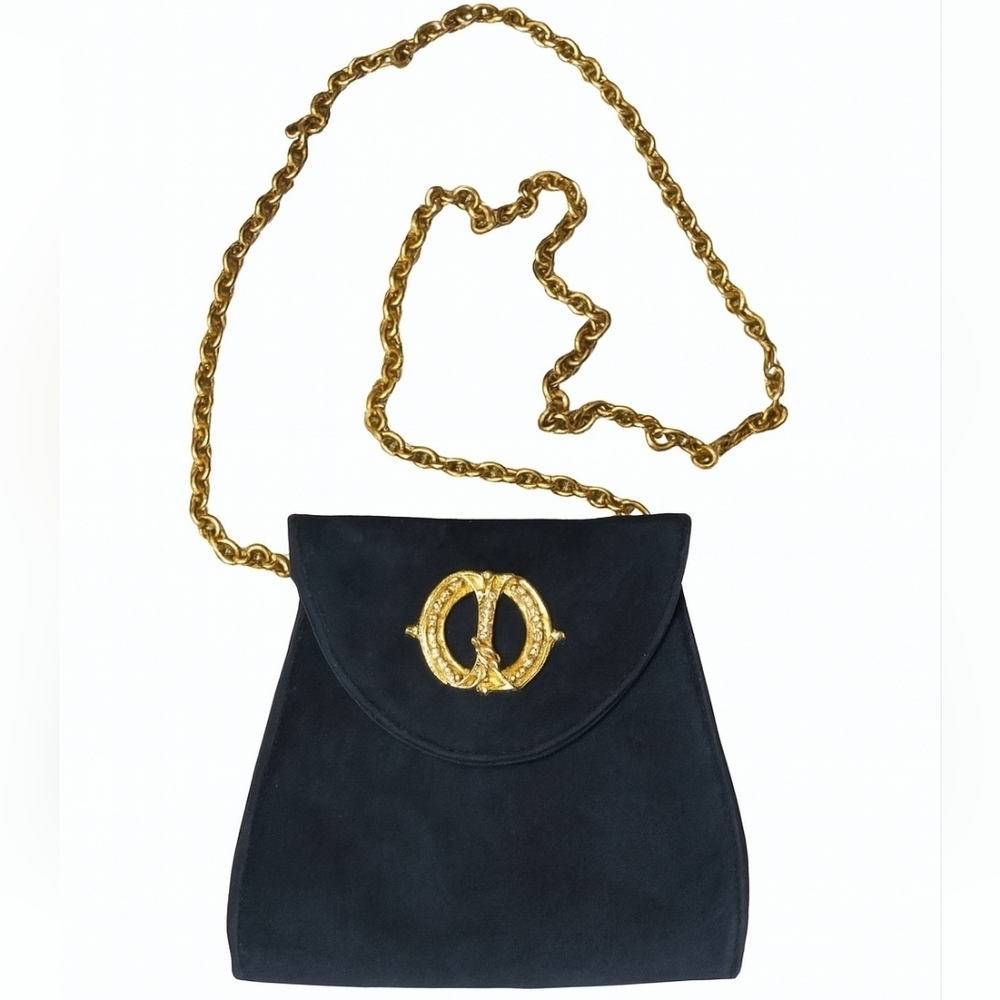 Vintage Black Crossbody Bag Gold Chain